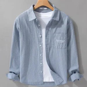 Japanese Loose Striped Long-sleeved Shirt Men's Versatile Simple Casual and Fashionable Cardigan