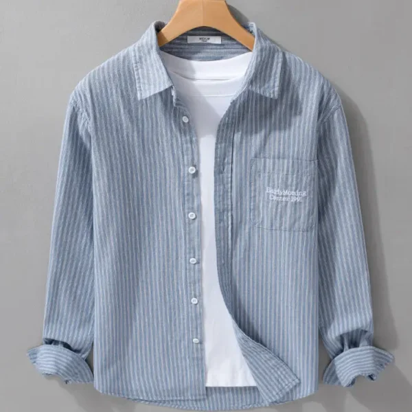 Japanese Loose Striped Long-sleeved Shirt Men's Versatile Simple Casual and Fashionable Cardigan