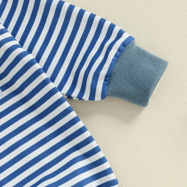Toddler Baby Boy Fall Winter Outfit Striped Truck Embroidered Long Sleeve Sweatshirt Elastic Waist Pants 2 Piece Set – Bild 4