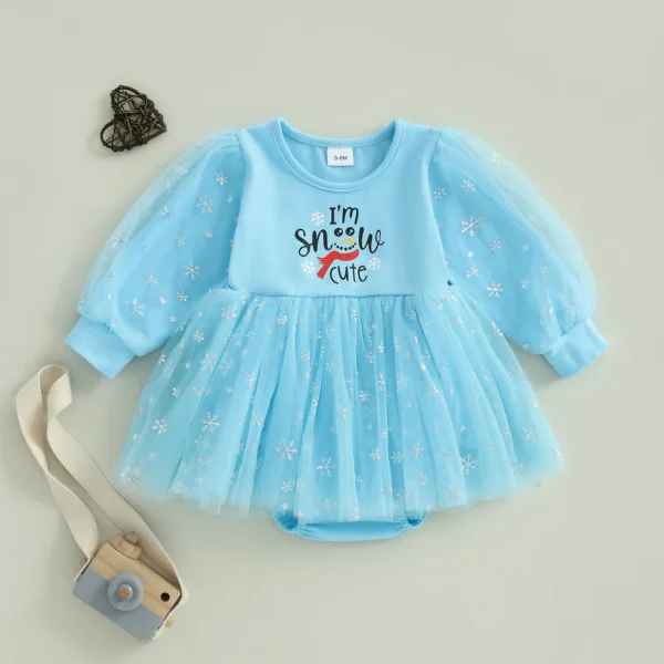 Baby Girls Christmas Romper Dress Long Sleeve Round Neck Tulle Patchwork Rompers – Bild 3