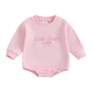 Baby Girl Romper Long Sleeve Crew Neck Bow Letter Embroidery Bodysuit Fall Outfit