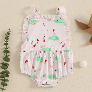 Infant Baby Girl Summer Sleeveless Romper Infant Golf Print Casual Loose Tank Jumpsuit