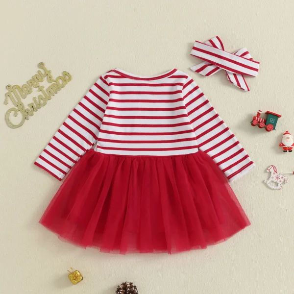 Toddler Girl Christmas A Line Dress Santa Claus Embroidery Stripe Print Round Neck Long Sleeves Dress – Bild 3