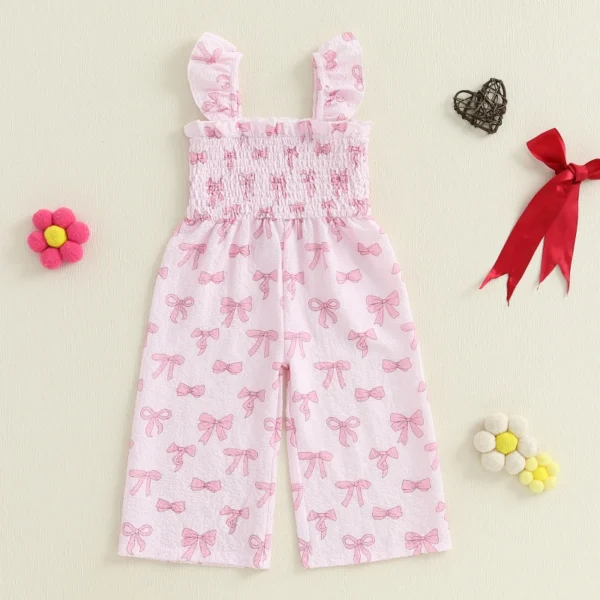 Kids Girl Overalls Romper Cute Bow Print Fly Sleeves Jumpsuit Suspender Pants for Baby Toddler – Bild 2