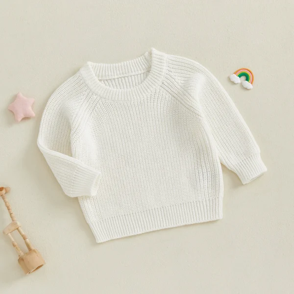 Baby Knit Sweaters Long Sleeve Round Neck Solid Color Pullover Toddler Fall Tops – Bild 2