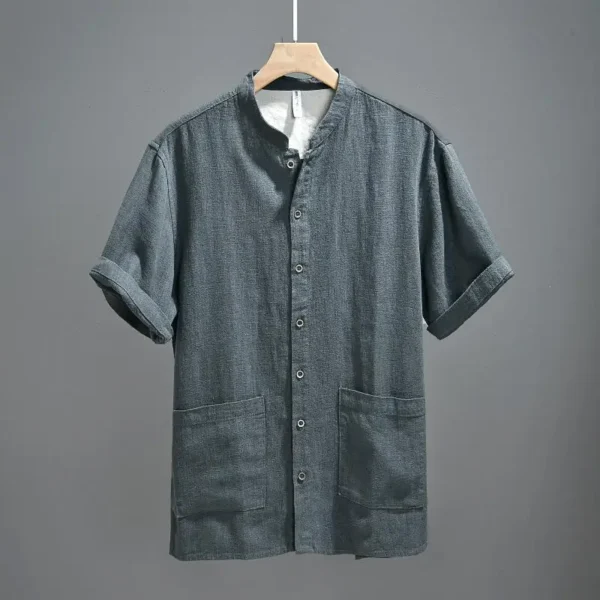 New Chinese Retro Stand Collar Ramie Short Sleeve Men's Loose Breathable Casual Chinese Style Thin Shirt – Bild 4