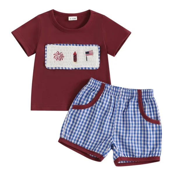 Independence Day Toddler Baby Boys Girls 4th of July Outfits Short Sleeve Embroidery T-Shirt Shorts Toddler 2 Piece Clothes Set
