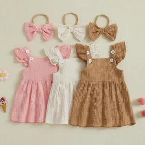 Toddler Girl Summer A Line Dress Solid Color Flutter Sleeves Square Neck Dress Streetwear