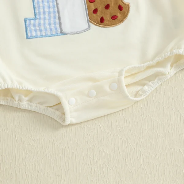 Baby Boy Birthday Jumpsuit Short Sleeve Round Neck Letter Number Biscuit Embroidery Romper – Bild 5