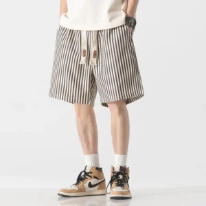 Japanese Retro Vertical Striped Shorts Men Summer New Casual Loose Versatile Five-point Pants