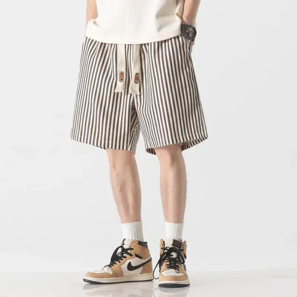 Japanese Retro Vertical Striped Shorts Men Summer New Casual Loose Versatile Five-point Pants