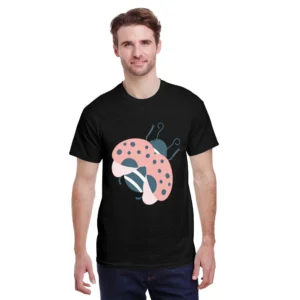 Summer Men's Cotton T-Shirt Cartoon Beetle Print Crew Neck Short Sleeve Loose Comfortable Breathable Top