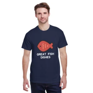 Men's Personalized Printed Cotton T-Shirt 'Great Fish Dishes' Short Sleeve Lightweight Breathable 150g Top For Casual Wear