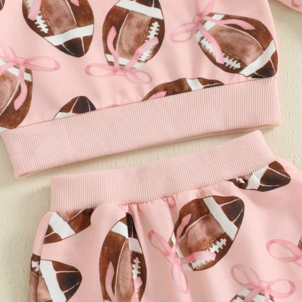 Toddler Baby Girl Fall Outfits Rugby Bow Print Crew Neck Long Sleeve Sweatshirt with Pants 2 Pcs Set – Bild 3
