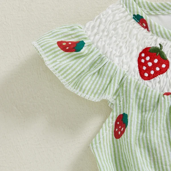 Infant Baby Girl Summer Romper Casual Strawberry Striped Print Fly Sleeves Jumpsuit for Newborn Toddler Cute Clothes – Bild 3