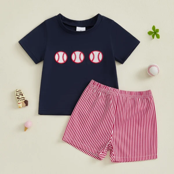 Baby Boys Summer Outfits Baseball Embroidery Short Sleeves T-Shirt and Elastic Plaid Shorts Set for 2 Piece Clothes – Bild 2