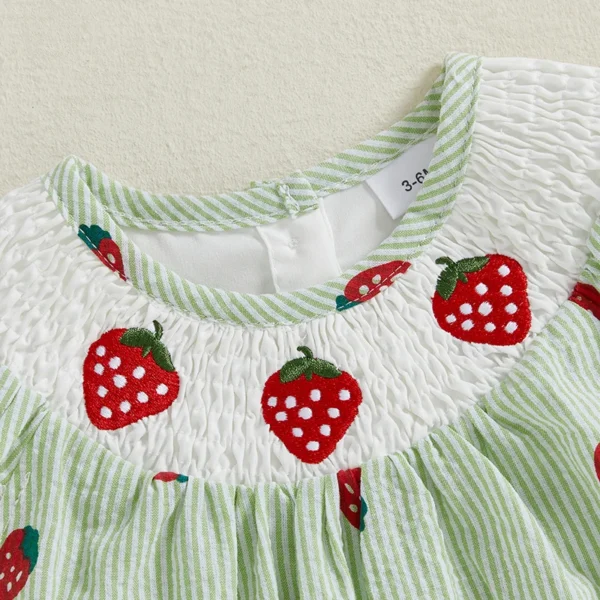 Infant Baby Girl Summer Romper Casual Strawberry Striped Print Fly Sleeves Jumpsuit for Newborn Toddler Cute Clothes – Bild 2