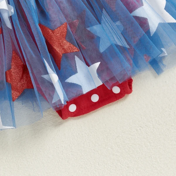 Independence Day Toddler Baby Girl 4th of July Bodysuit Dress Letter Embroidery Star Print Sleeveless Tie Strap Jumpsuit – Bild 4