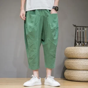 Men Chinese Style Loose Thin Wide-leg Nine-point Summer Casual Pants