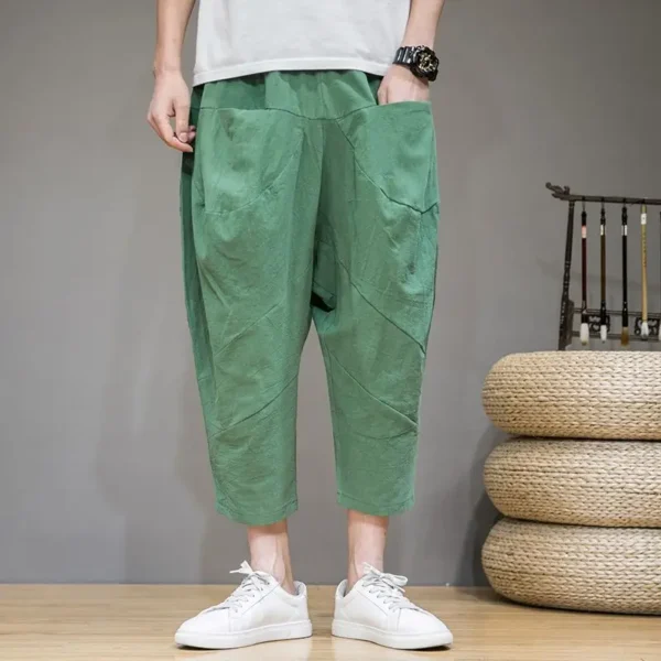 Men Chinese Style Loose Thin Wide-leg Nine-point Summer Casual Pants