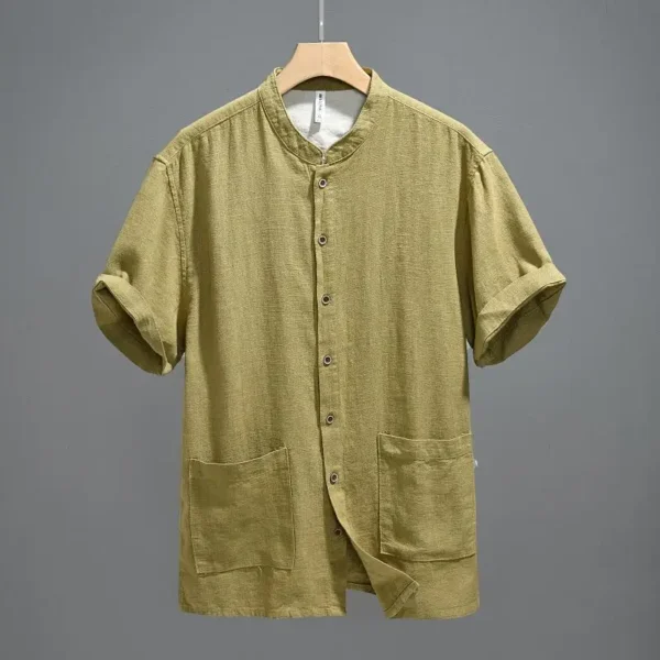 New Chinese Retro Stand Collar Ramie Short Sleeve Men's Loose Breathable Casual Chinese Style Thin Shirt – Bild 2