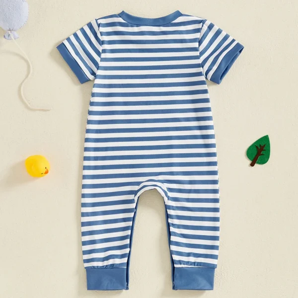 Infant Baby Boys Summer Striped Jumpsuit Short Sleeve Round Neck Duck Embroidery Casual Romper – Bild 3