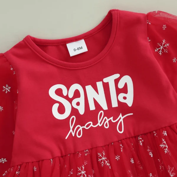 Baby Girls Christmas Romper Dress Long Sleeve Round Neck Tulle Patchwork Rompers – Bild 5