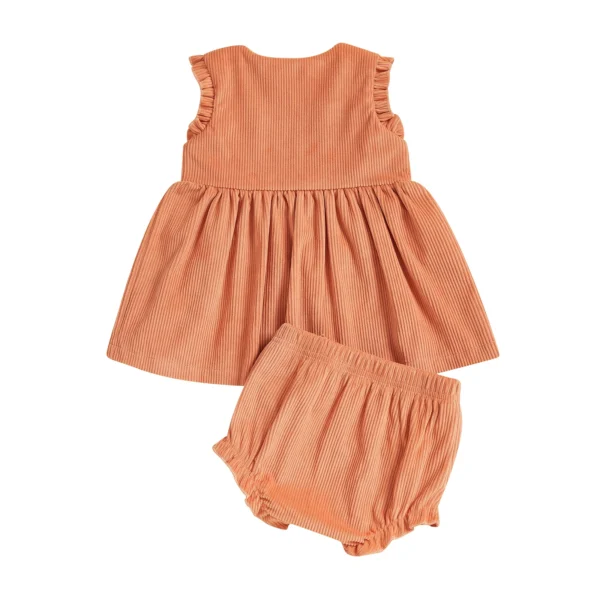 Toddler Baby Girl Halloween Outfit Pumpkin Letter Sleeveless Babydoll Tops Bow Elastic Waist Ruffle Shorts 2 Piece Set – Bild 2
