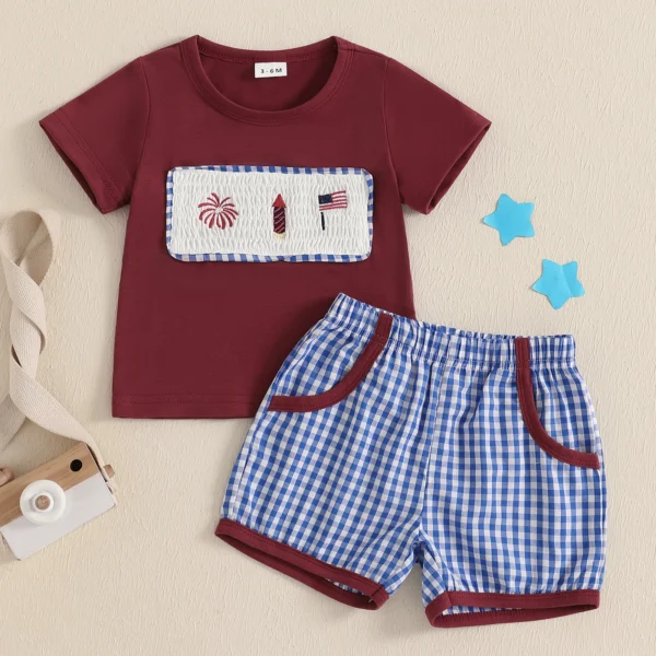 Independence Day Toddler Baby Boys Girls 4th of July Outfits Short Sleeve Embroidery T-Shirt Shorts Toddler 2 Piece Clothes Set – Bild 2