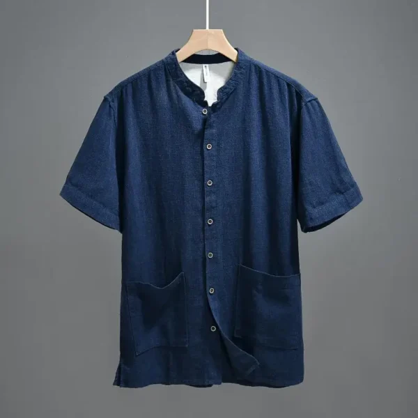 New Chinese Retro Stand Collar Ramie Short Sleeve Men's Loose Breathable Casual Chinese Style Thin Shirt – Bild 3