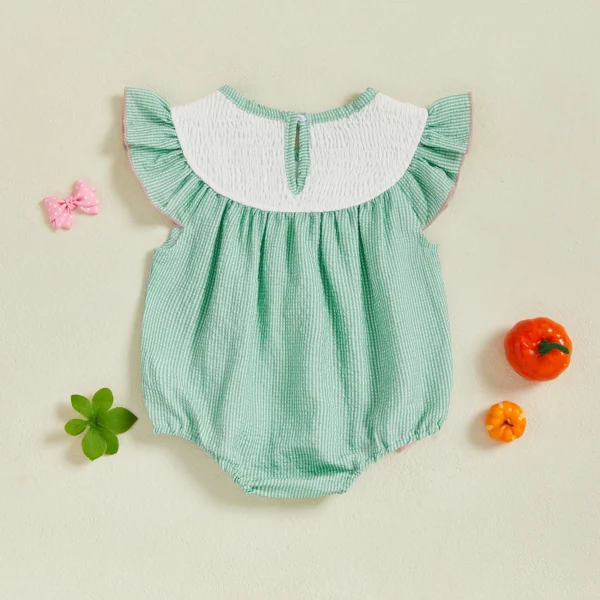 Baby Girls Rompers Halloween Clothes Pumpkin Bow Embroidery Round Neck Fly Sleeve Bodysuits Jumpsuits – Bild 3