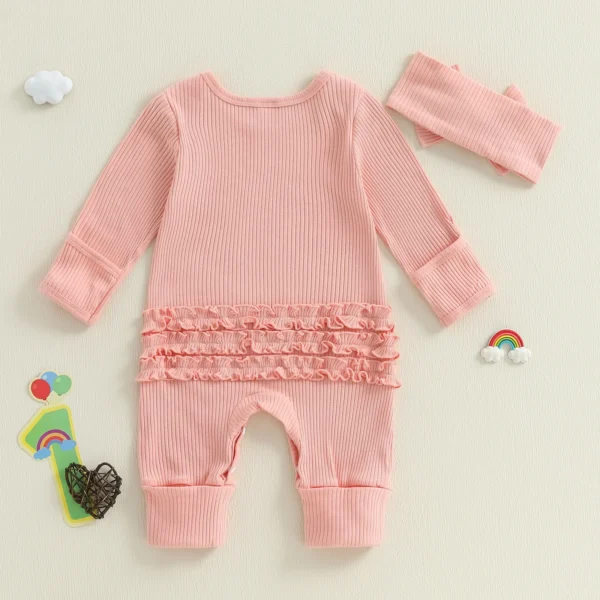 Spring Infant Baby Girl Day Outfits Long Sleeve Round Neck Letter Print Jumpsuit with Headband Set Newborn Clothes – Bild 3