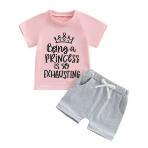 Summer Toddler Baby Girls Shorts Set Short Sleeve Letters Print T-shirt with Elastic Waist Shorts Outfit