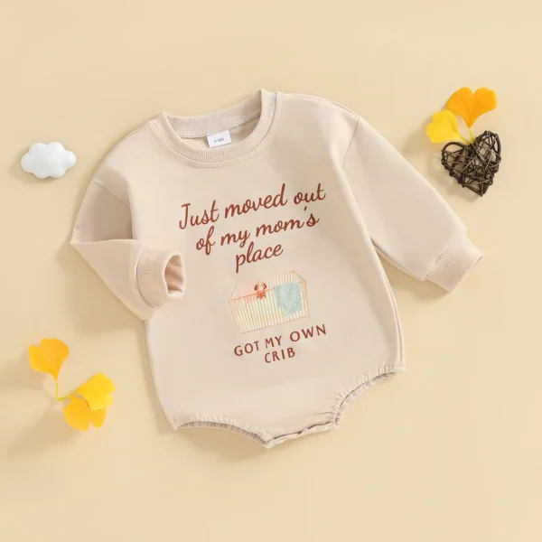 Baby Boy Romper, Long Sleeve Crew Neck Letters Crib/Sun Print Fall Bodysuit Clothes for Casual Daily – Bild 2