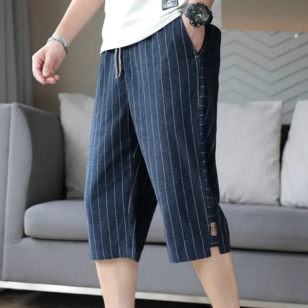 Line Men Summer 2025 New Fashion Loose Cotton and Line Thin Straight Casual 7-Cut Shorts – Bild 4