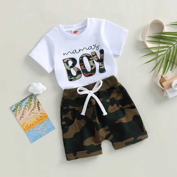 Summer Toddler Baby Boys Shorts Set Short Sleeve Letters Print T-shirt Camouflage Shorts Outfit Clothes – Bild 4