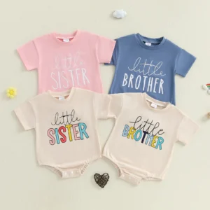 Infant Baby Romper Short Sleeve Crew Neck Letters Print Summer Bodysuit Clothes for Girls Boys