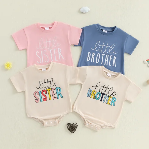 Infant Baby Romper Short Sleeve Crew Neck Letters Print Summer Bodysuit Clothes for Girls Boys
