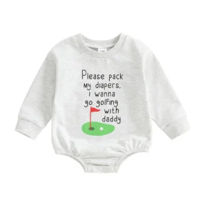 Baby Boy Autumn Casual Jumpsuit Long Sleeve Round Neck Letter Golf Court Print Romper