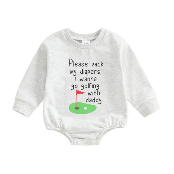 Baby Boy Autumn Casual Jumpsuit Long Sleeve Round Neck Letter Golf Court Print Romper