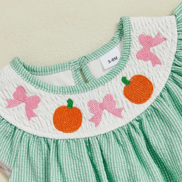 Baby Girls Rompers Halloween Clothes Pumpkin Bow Embroidery Round Neck Fly Sleeve Bodysuits Jumpsuits – Bild 4