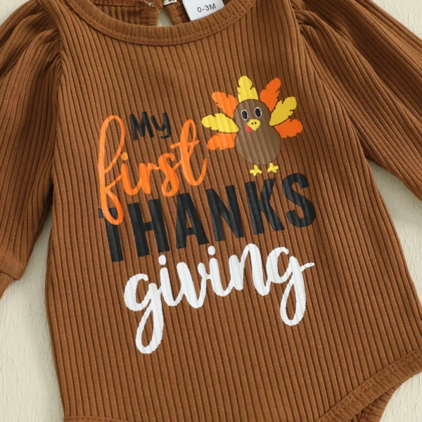 Baby Girl Thanksgiving Outfits Turkey Letter Print Crew Neck Long Sleeve Romper Flare Pants Headband 3Pcs Clothes Set – Bild 4
