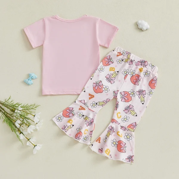 Adorable Pink Back to School T-Shirt and Bell Bottom Pants Set - Sizes 2-3Y to 5-6Y – Bild 2