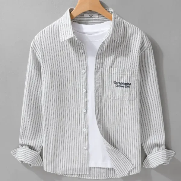 Japanese Loose Striped Long-sleeved Shirt Men's Versatile Simple Casual and Fashionable Cardigan – Bild 3