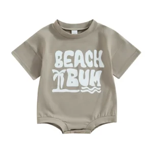 Summer Infant Baby Boy Bodysuit Short Sleeve Letters Print Jumpsuit Casual Daily Clothes