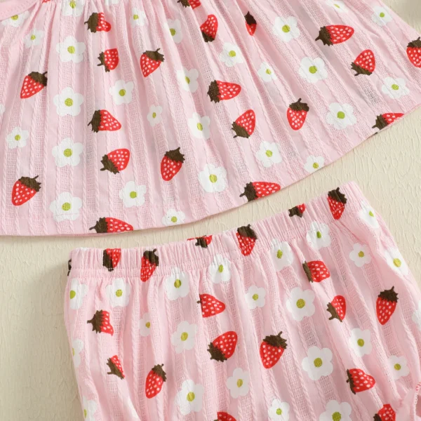 Baby Girl Summer Outfits Strawberry Flower Print Fly Sleeve Tops Elastic Waist Shorts 2Pcs Clothes Set – Bild 3