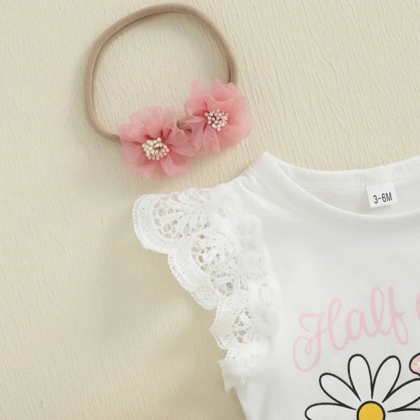 Baby Girl Daisy Birthday Outfit Letter Short Sleeve Romper Layered Ruffle Tulle Skirt Flower Headband 3 Piece Set – Bild 4