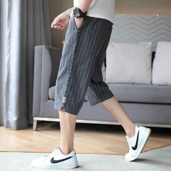 Line Men Summer 2025 New Fashion Loose Cotton and Line Thin Straight Casual 7-Cut Shorts – Bild 3