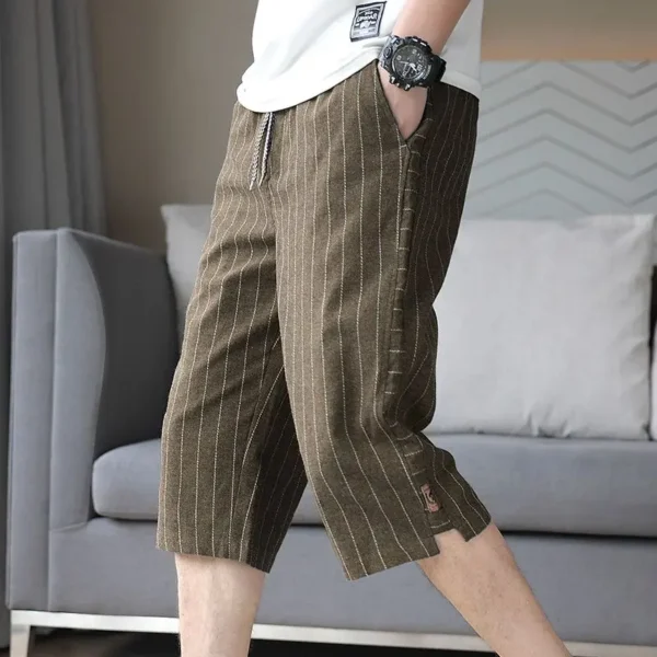 Line Men Summer 2025 New Fashion Loose Cotton and Line Thin Straight Casual 7-Cut Shorts – Bild 5