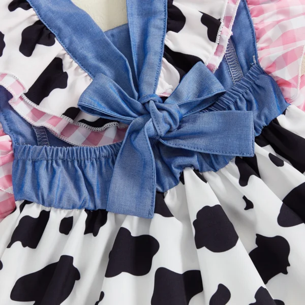 Girls A-line Dress, Sleeveless Plaid Embroidery Cow Patchwork Party Dress Bowknot Summer Dress – Bild 5
